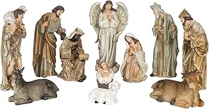 Northlight 11-Piece Traditional Earth Tones Religious Christmas Nativity Figurine Set - 11.75"