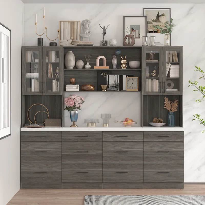83.3'' H x 94.5 '' W Bookcase With Glass Doors And 12-Drawer (incomplete)