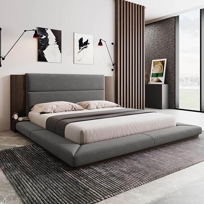 Queen Size Upholstered Floor Bed *incomplete,box 1/2 only *  *similar to stock photo* 