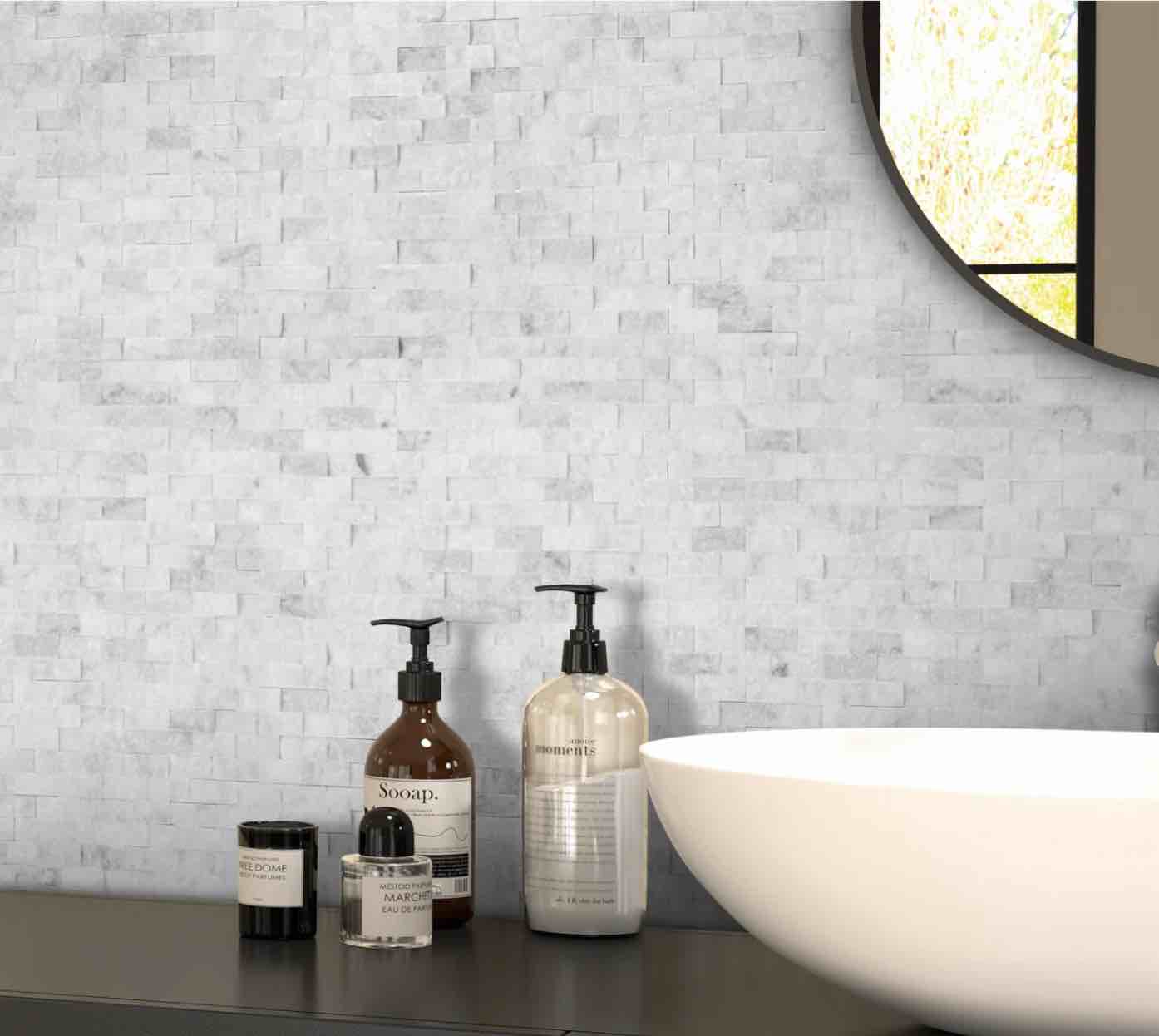 3D MIXED GRAY NATURAL MARBLE PEEL AND STICK BACKSPLASH TILE *similar to stock photo* 