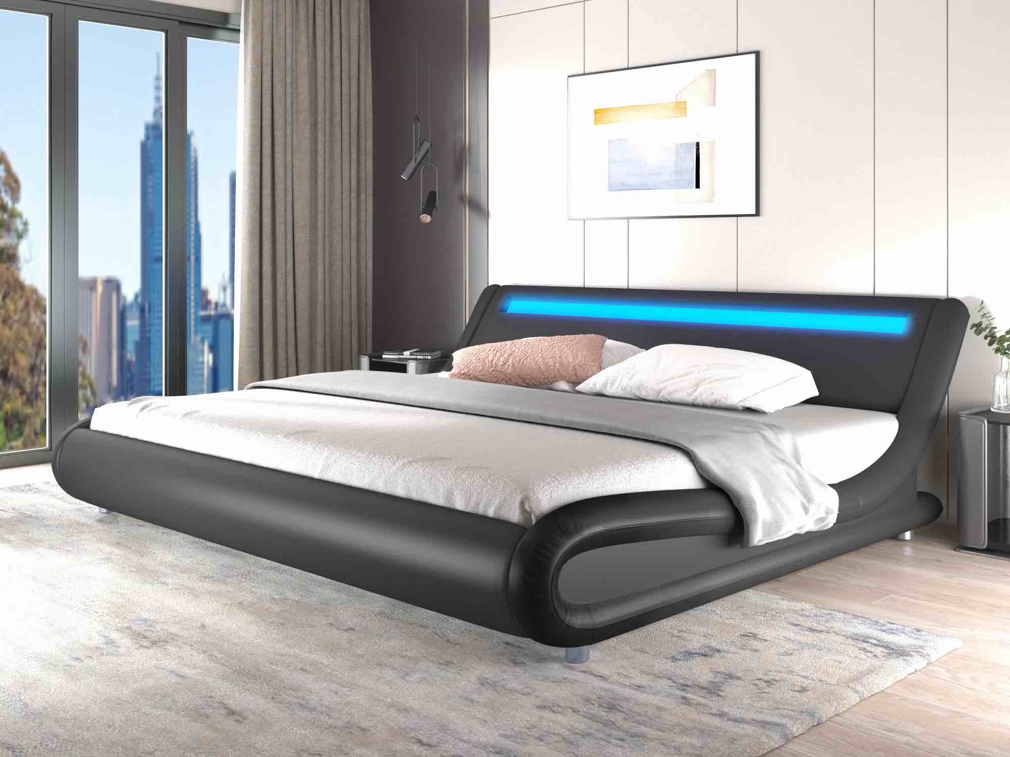 Wave Like Curve Deluxe Upholstered Modern Bed Frame with LED lights king *similar to stock photo* *incomplete*
