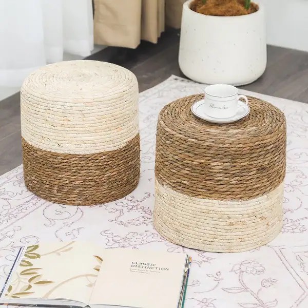 Adeco Set of 2 Foot Stool Natural Cattail 