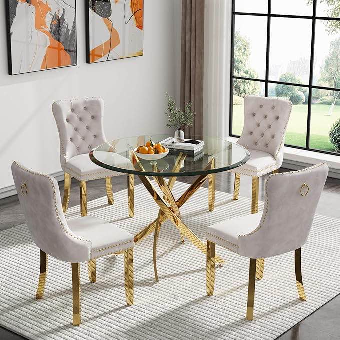 Modern Round Glass Dining Table *incomplete, table base only* *similar to stock photo* 