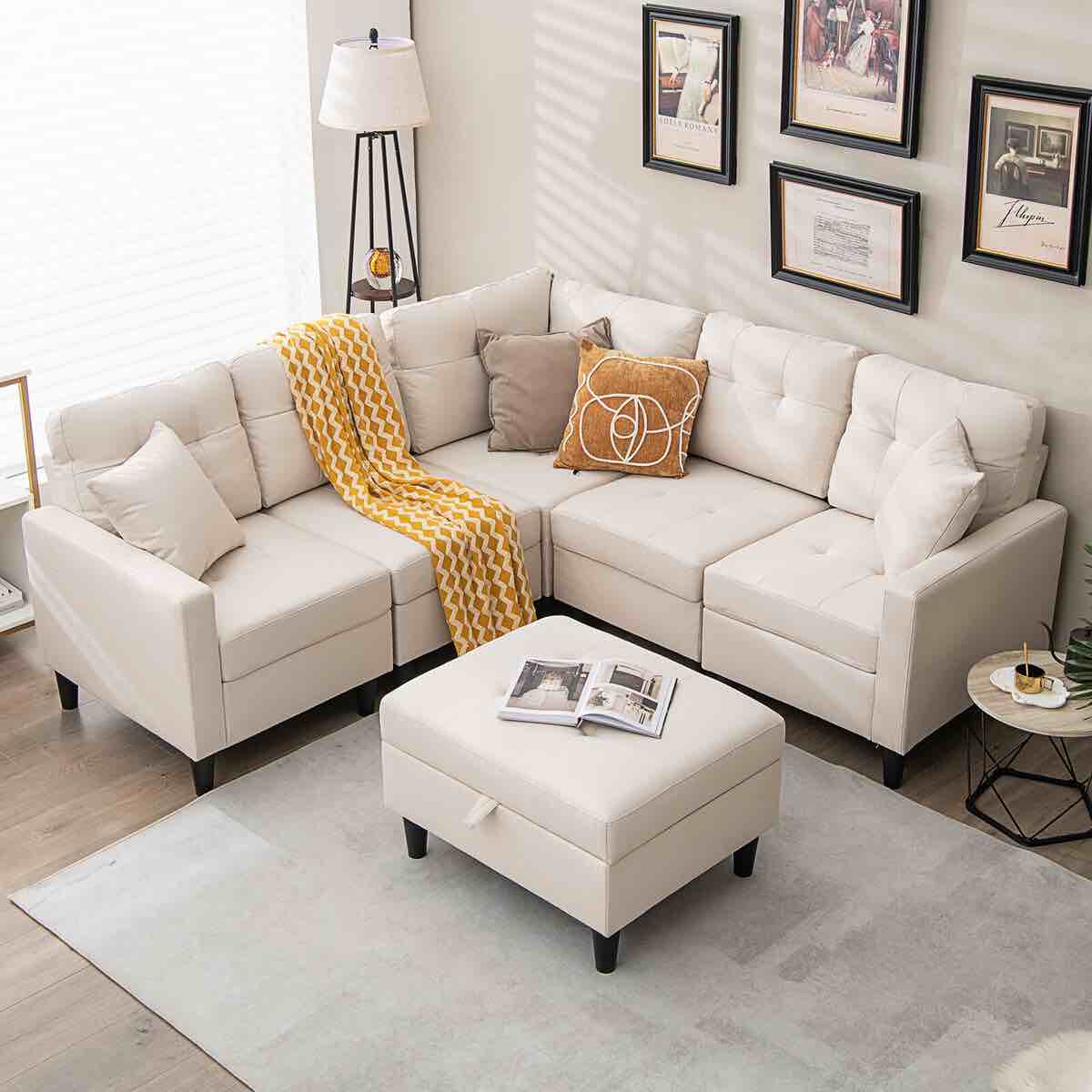 L Shaped corner sofa sectional sofa SS11-CN-P-BEIGE (incomplete box C only) (similar to stock photo)
