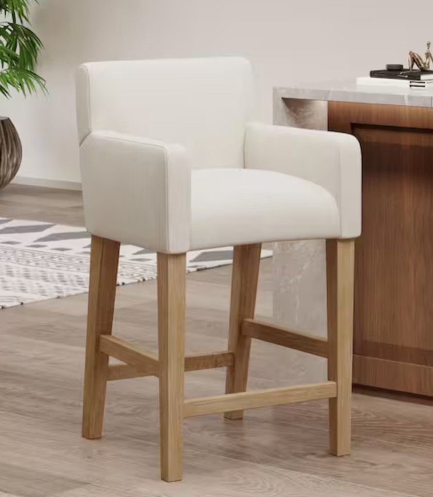 Deville 26 in. Beige and Weathered Brown Wood Bar Stool