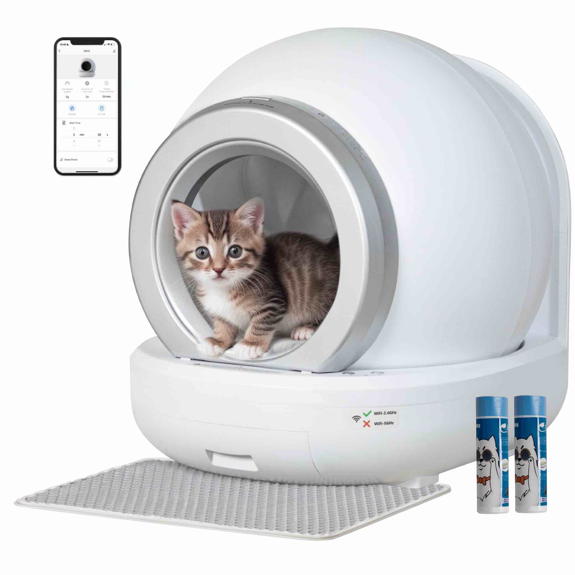 Homall Automatic Self-Cleaning Cat Litter Box with Plastic Pad T-SCLB23-0413A-WT