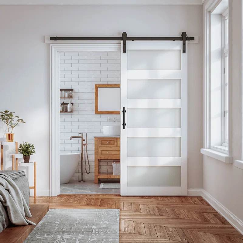 Glass Wood Barn Door with Installation Hardware