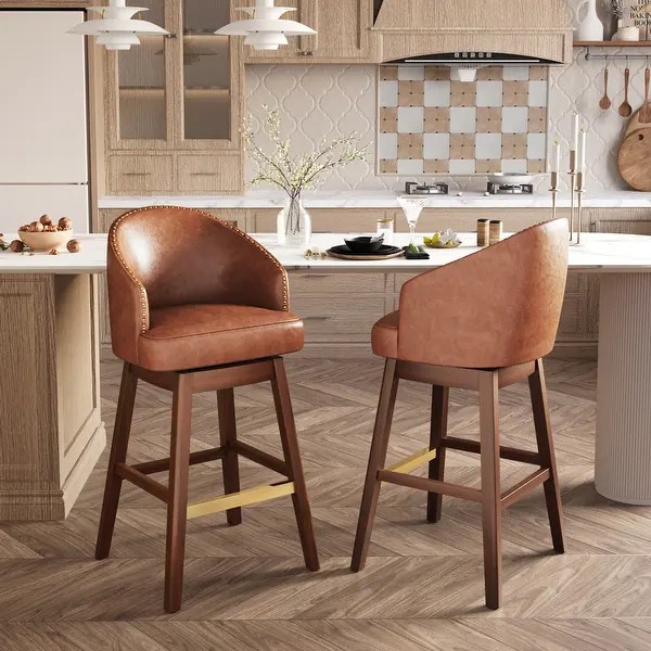 Pellebant 30.3"H Counter Height Solid Wood Swivel Indoor Bar Stools