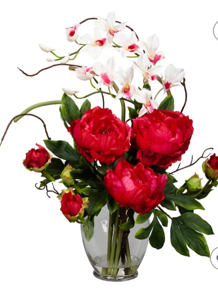Nearly Natural Peony & Orchid Silk Flower Arrangement, Red
