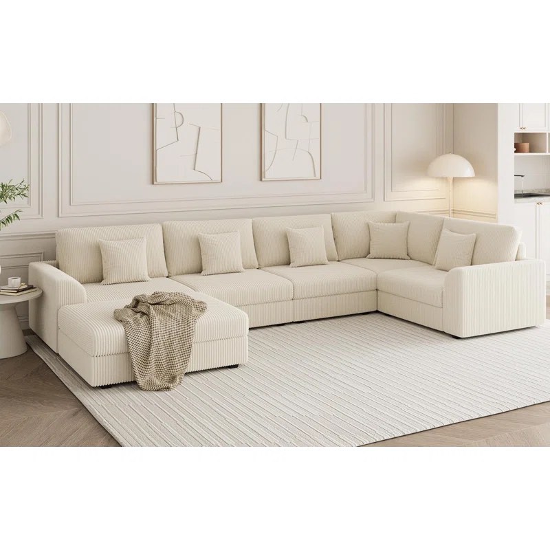 Kaneki 6 - Piece Slipcovered Corduroy Sectional Sofa Sleeper Couch (incomplete box 3 of 5 only)