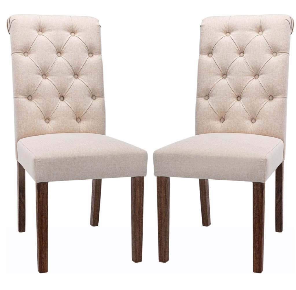 Tufted Dining Room Chairs Set of 2, Accent Parsons Diner Chairs Upholstered Fabric Side Stylish Kitchen Chairs with Solid Wood Legs and Padded Seat - Beige
