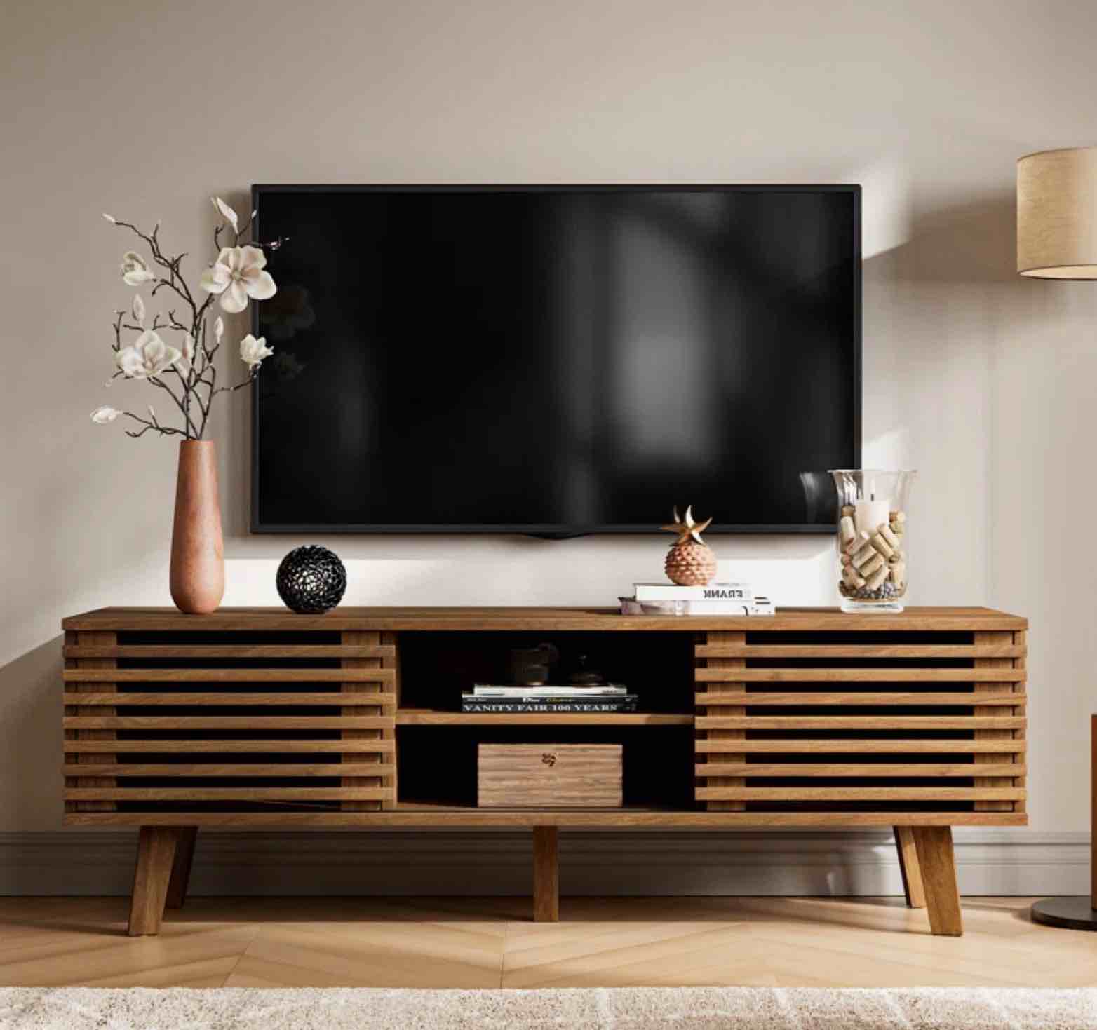 Caistor 59" TV Stand for TVs up to 65", Mid-Century Modern Entertaiment Center with Shelves