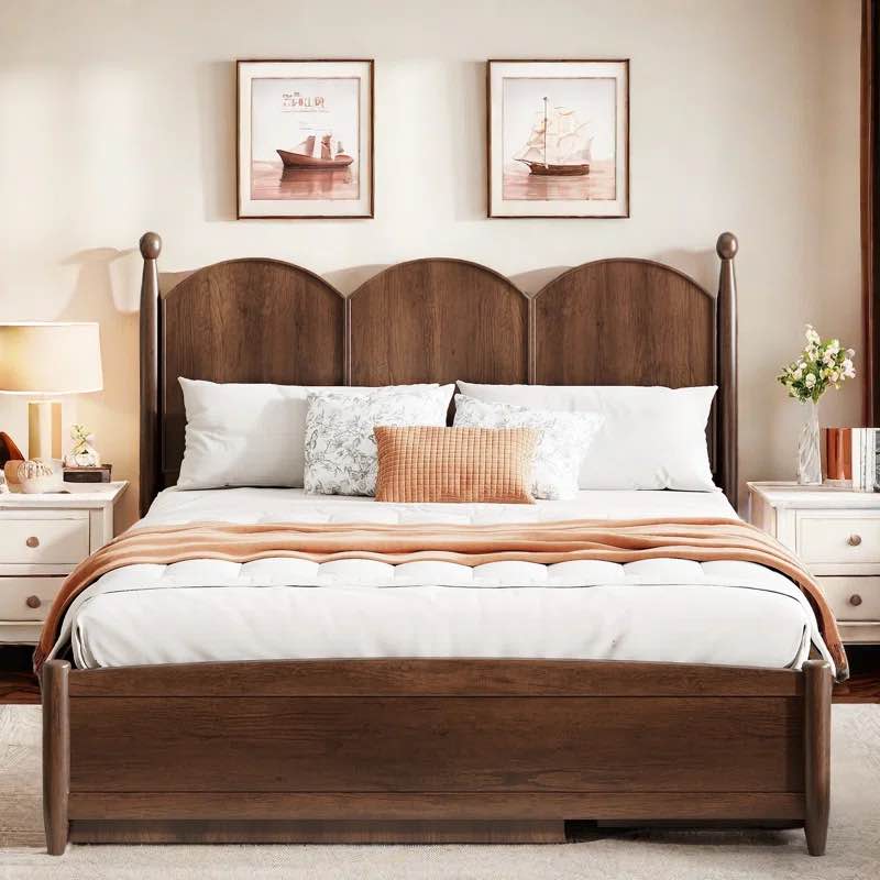 Sinclaire Bed With 2 Big Drawers, Trundle, Curved Headboard With 4 Rounded Pillars (incomplete box 2 of 2 only)