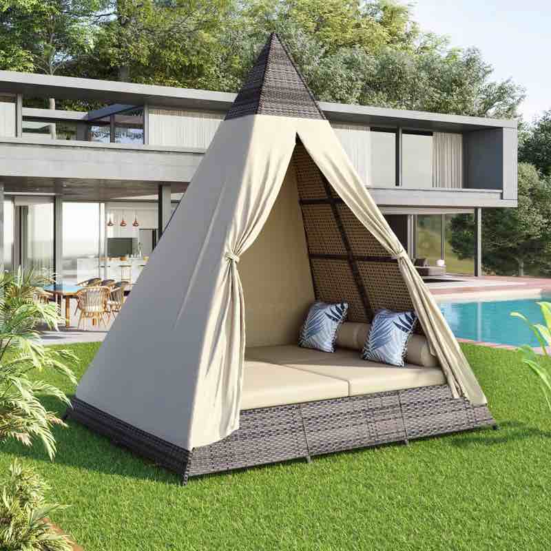 90.5'' Polyethylene (PE) Wicker Outdoor Patio Daybed (incomplete box 1 of 4 only) 