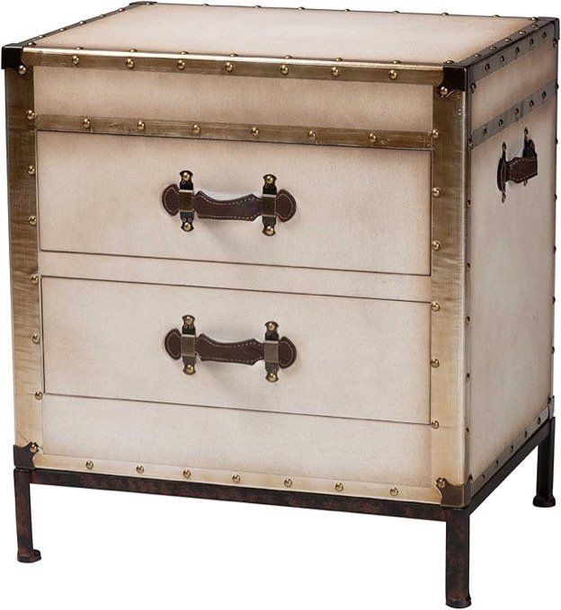 Baxton Studio Laura Canvas Trunk End Table, 2-Drawer, Beige