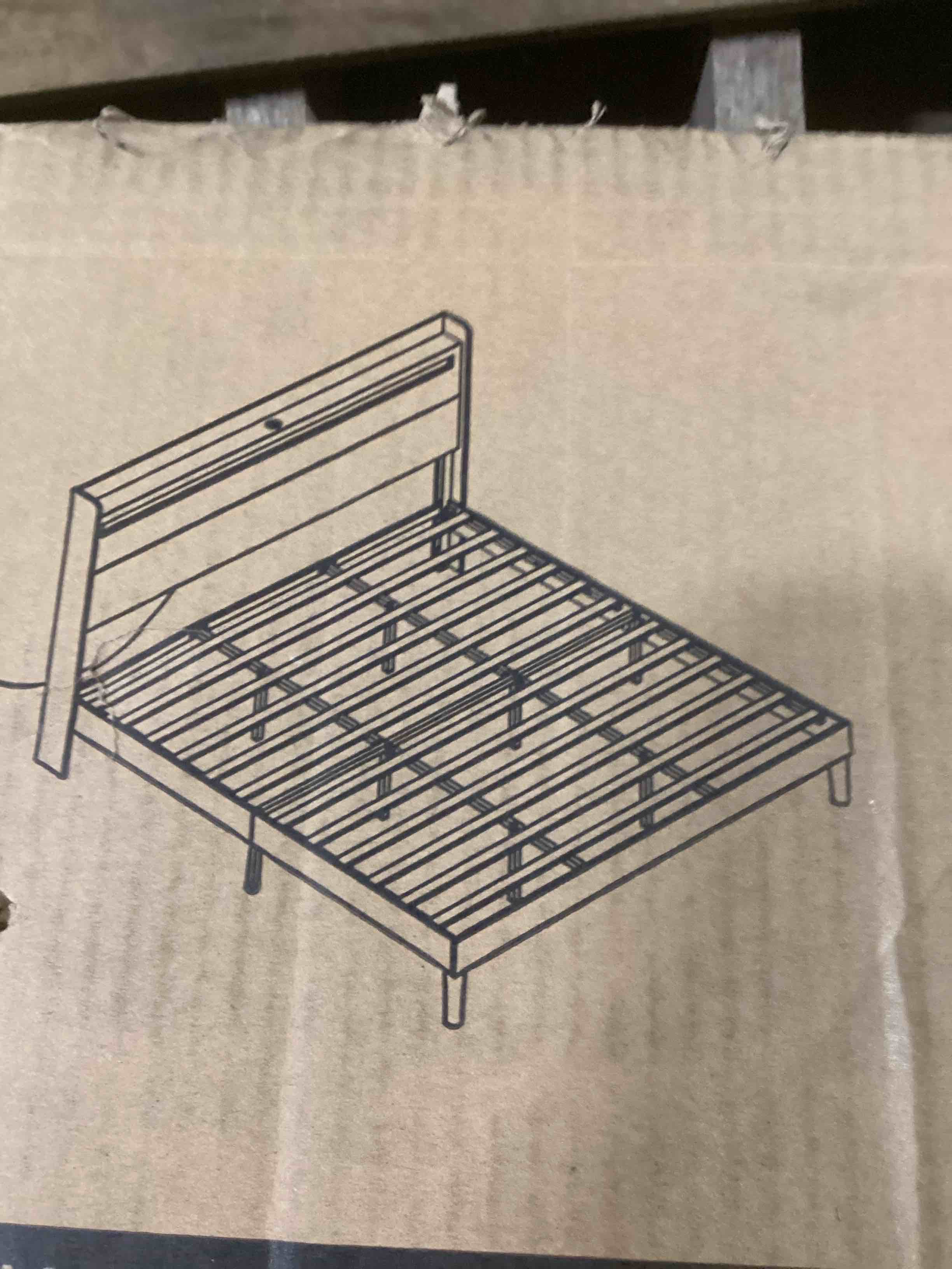 1062030548E White Linen Upholstered Platform Bed With Charging Station No Box Spring Needed (similar to stock photo)