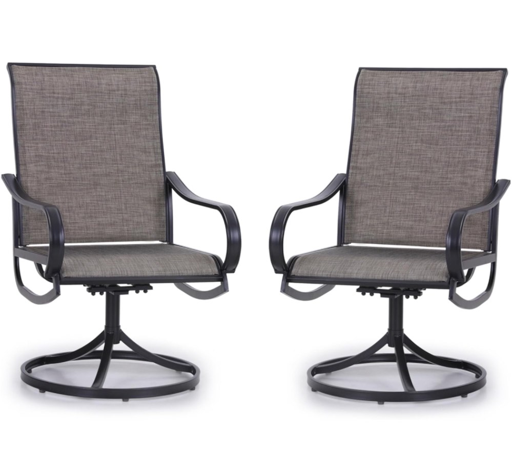 PHI VILLA Patio Swivel Dining Chairs Set of 2, Outdoor Metal Chair with Textilene Mesh Fabric, Patio Chair with Armrest, Black Frame for Patio Deck Garden