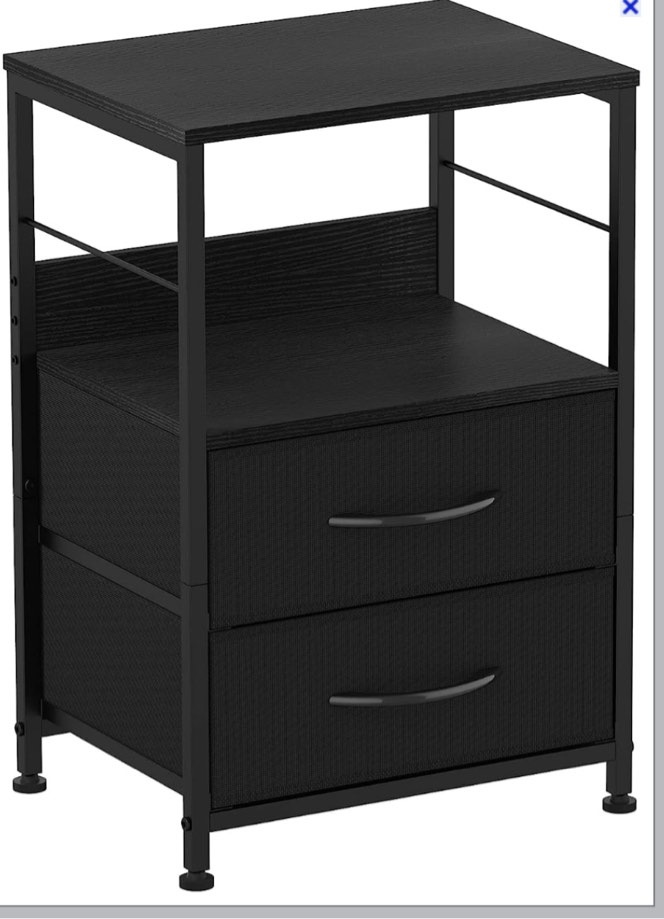 Nightstand for Bedroom End Side Table with 2 Drawers and Open Shelf Wood, Black