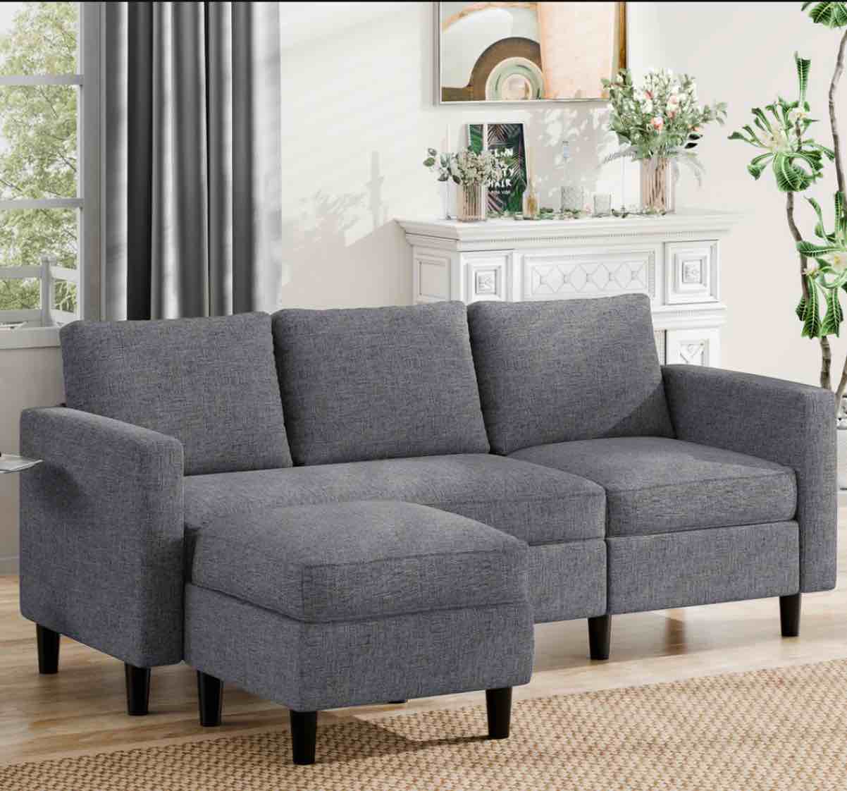 Walsunny 3-Seat L Shaped Small Sectional Couch Affordable Comfortable Sofa with Chaise
