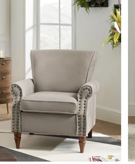 Upholstered Armchair with Solid Wood Legs, Light Grey