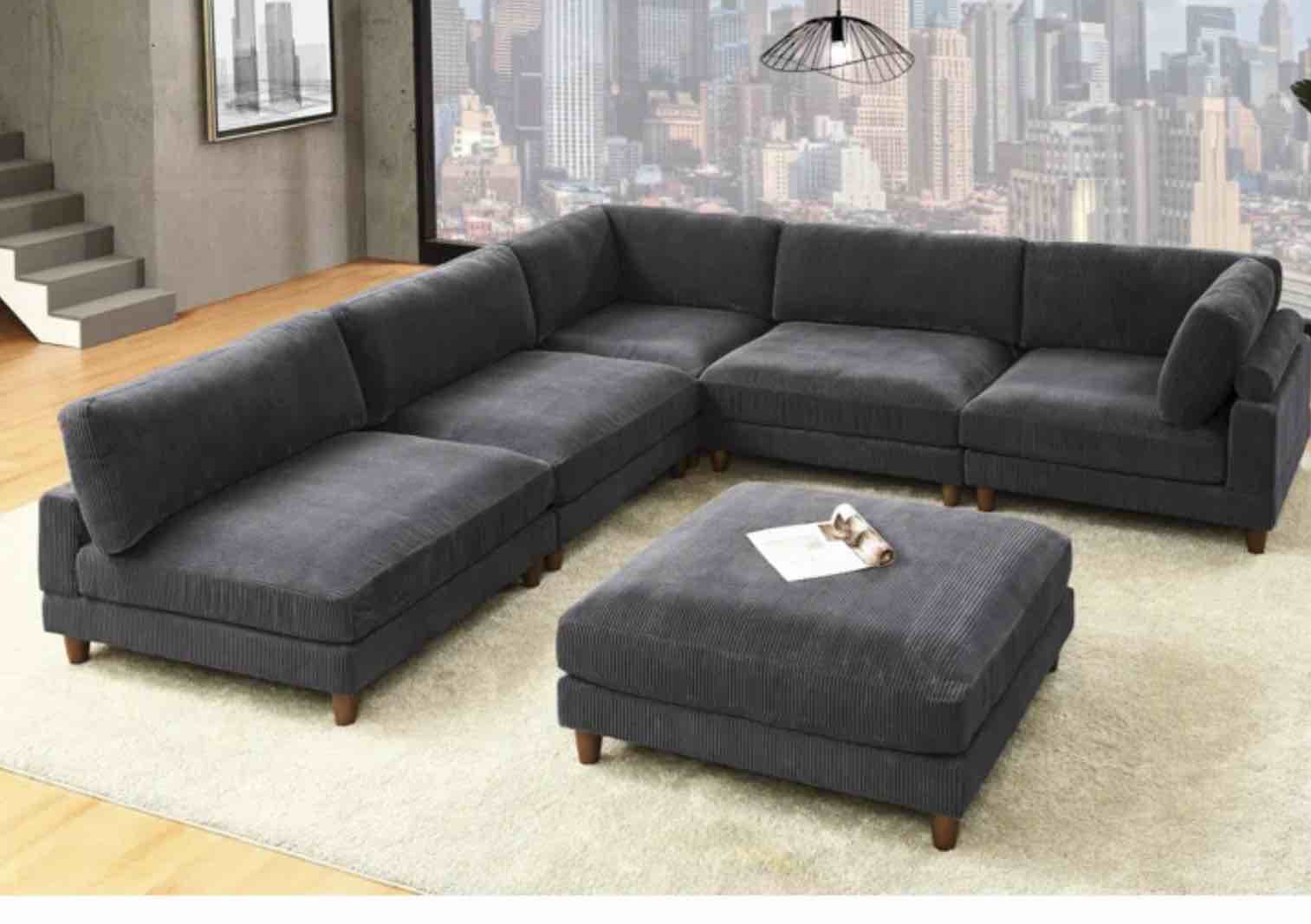 Espinosa 6 - Piece Slipcovered Corduroy Sectional, Grey INCOMPLETE SET corner seat only 