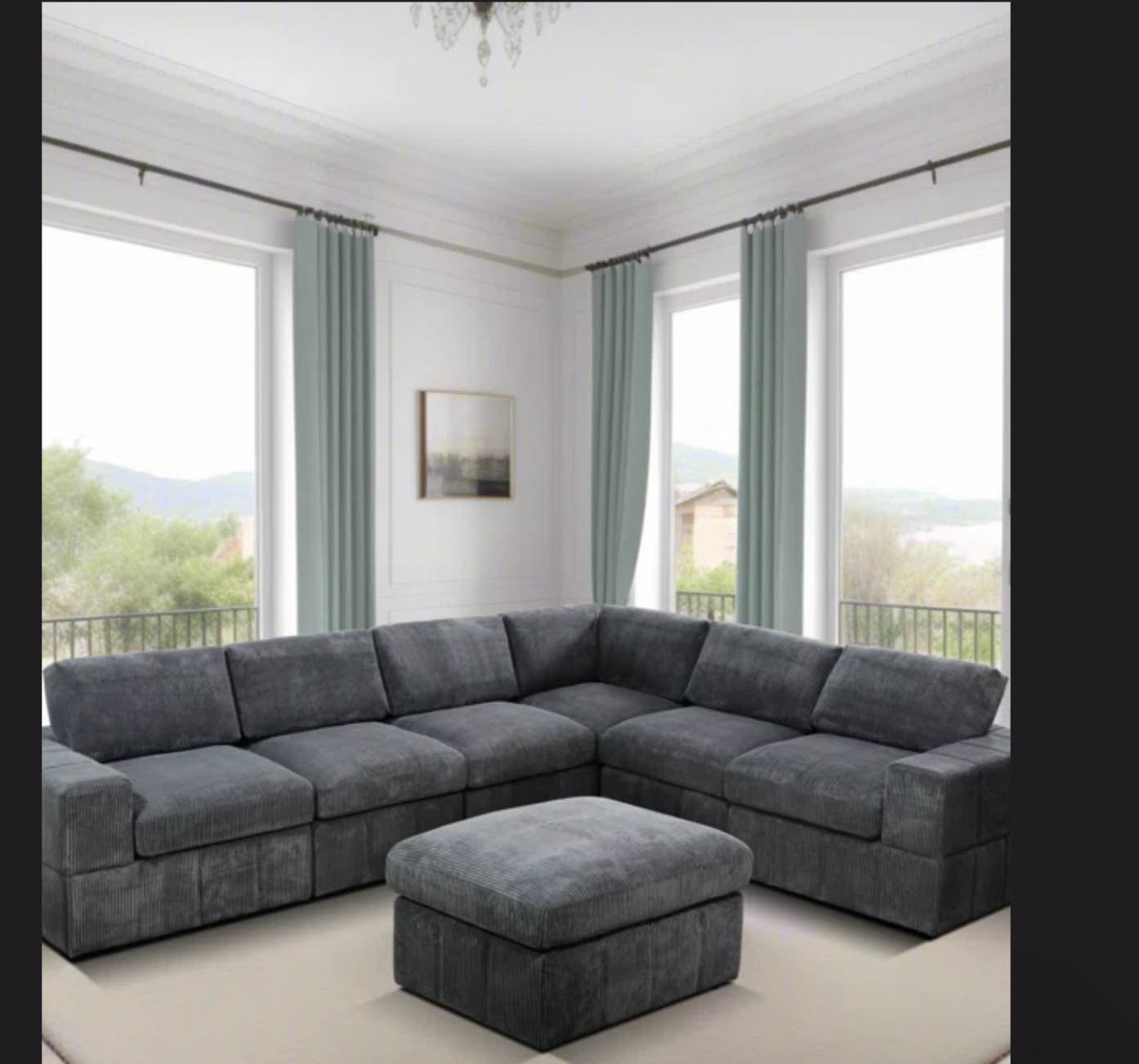 7 - Piece Corduroy Sectional, INCOMPLETE SET corner seat only, Grey 