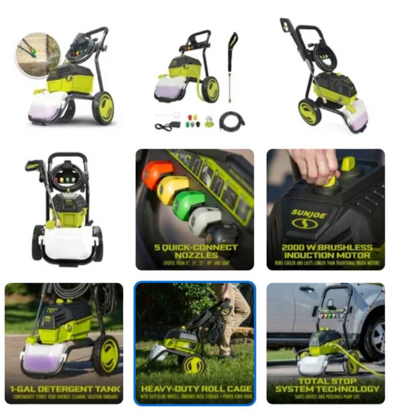 Sun Joe High-Performance Electric Pressure Washer with Quick Connect Nozzles & Extension Wand, Brushless Induction Motor