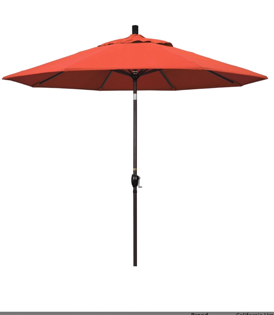 California Umbrella GSPT908117-F27 9' Round Aluminum Market, Crank Lift, Push Button Tilt, Bronze Pole, Sunset Olefin Patio Umbrella, 9-Feet