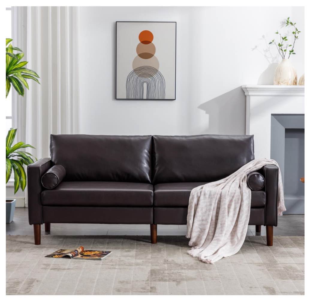 DIFY 77 Mid-Century Modern Loveseat Couch, Leather Faux Sofa with Two Upholstered Cushions, Comfortable Couch with Wooden Frame and 3 Seater, for Living Room, Bedroom, Office(Black) INCOMPLETE box 1 of 2 only