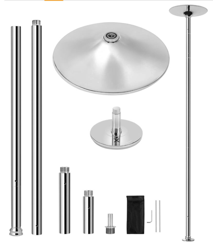 Yaheetech Dance Pole Spinning Static Dancing Pole Portable Removable for Home Club Bar Gym 44.5-108.3 Height Adjustable & Weight Capacity 500lb, Silver/Gold