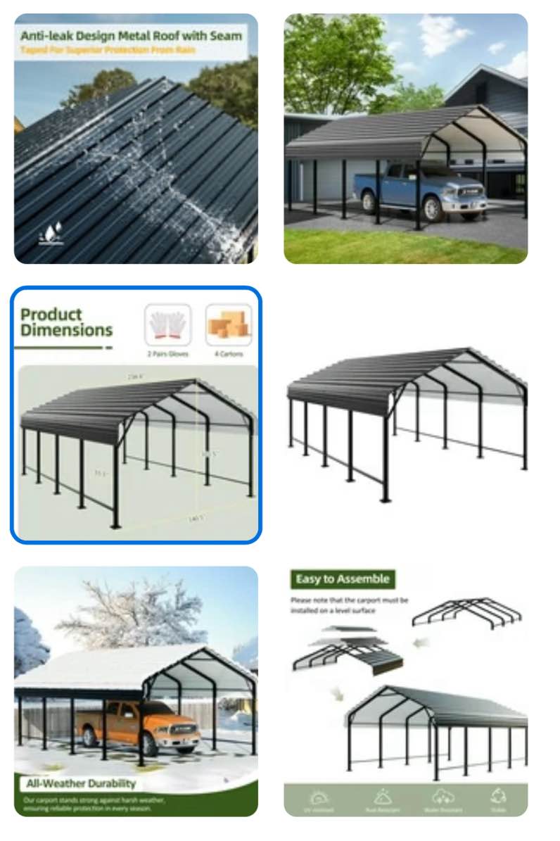 Walsunny 12X20 FT Carport, Heavy Duty Carport Canopy with Galvanized Steel Roof and Frame, Metal Carport Upgraded Extra Large Garage INCOMPLETE 