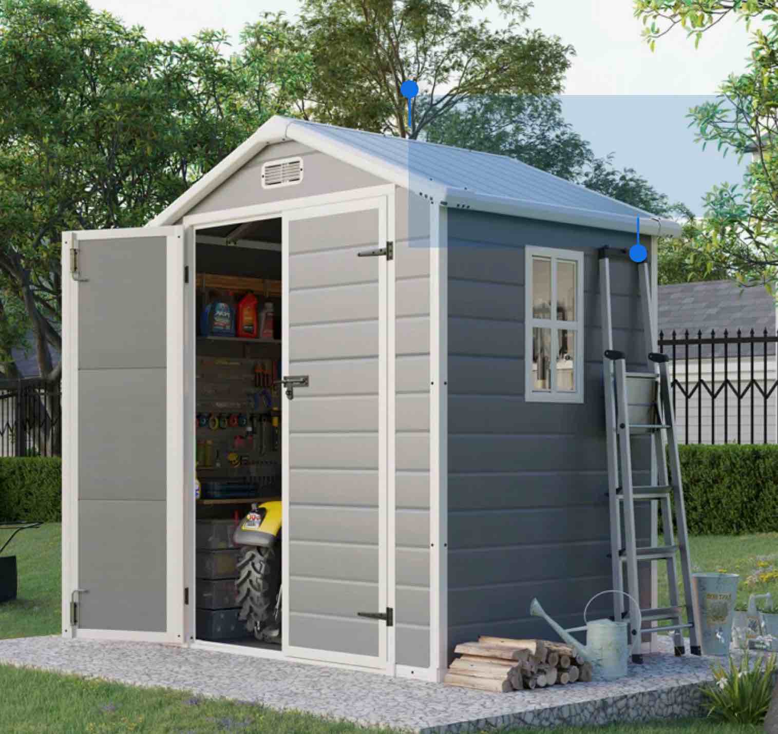Resin Storage Shed with Floor, Tool Shed Outdoor Storage with Vents, Window, and Stainless Steel Cores, for Lawnmowers/ Bicycles/ Pool Supplies