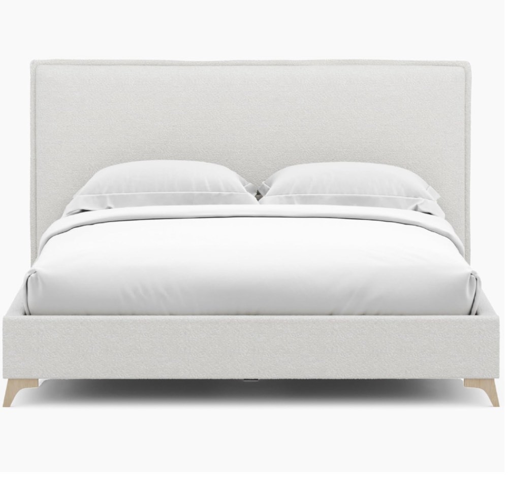 DG Casa Lottie Full Boucle Flange Edge Bed Frame with Headboard  Full Size Bed Upholstered Boucle Fabric  Cream Beige with Knife Edge Seams  No Box Spring Required INCOMPLETE SET headboard only 