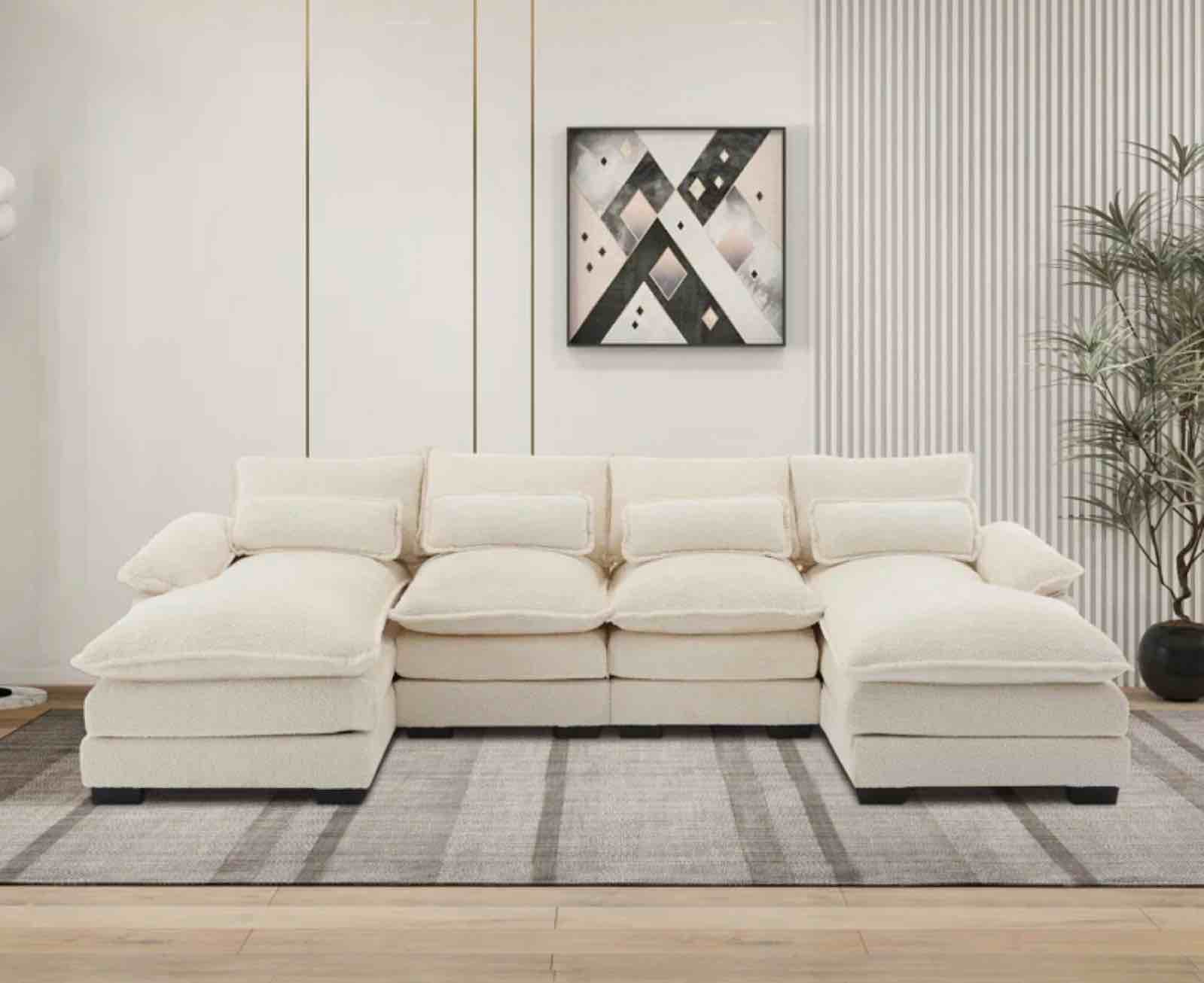 Valdo 110.6" Low-Seat Chenille 4-Piece Symmetrical Sectional Sofa, Upholstery U-Shaped Sectional Sofa & Chaise INCOMPLETE SET 
