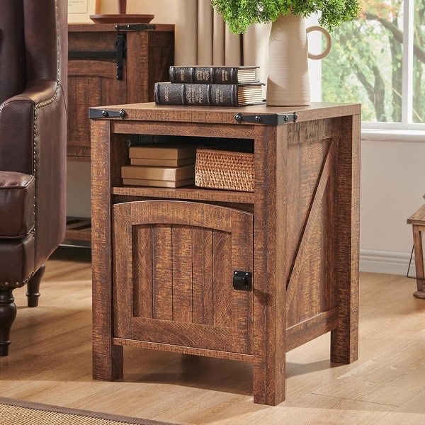 Farmhouse Nightstand with Charging Station, Wood End Table, Side Table - Reclaimed Barnwood