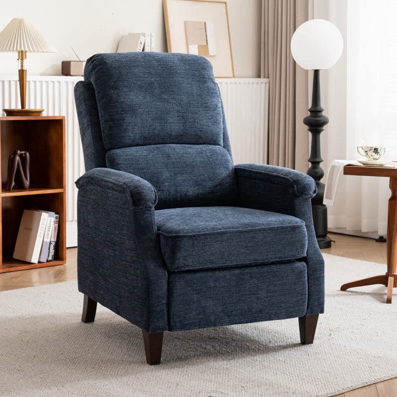 Modern Design Fabric Upholstered Push Back Recliner, Blue
