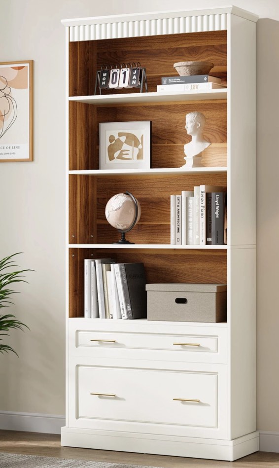 72" Bookshelf with Drawers, FreeStanding 5-Shelf Bookcase Display Shelf