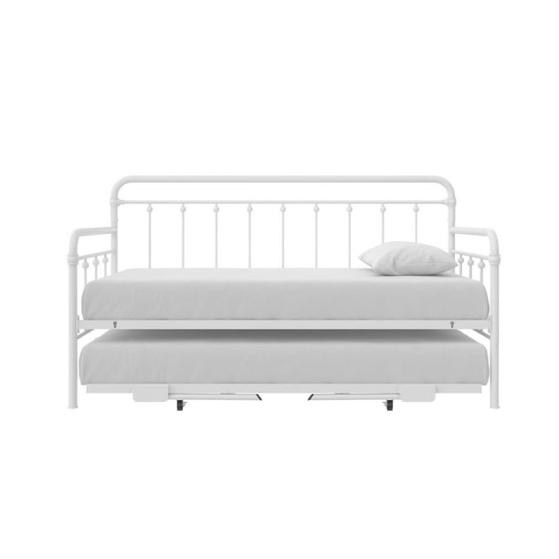 DHP Locky Metal Daybed with Pop Up Trundle Bed, Twin over Twin, White