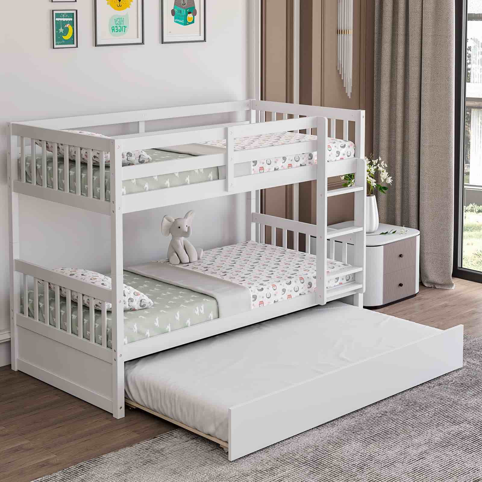 Costway HU10398WH- Twin Size Over Bunk Bed with Pull-out Trundle & Ladder, White( incomplete box 1/2) 