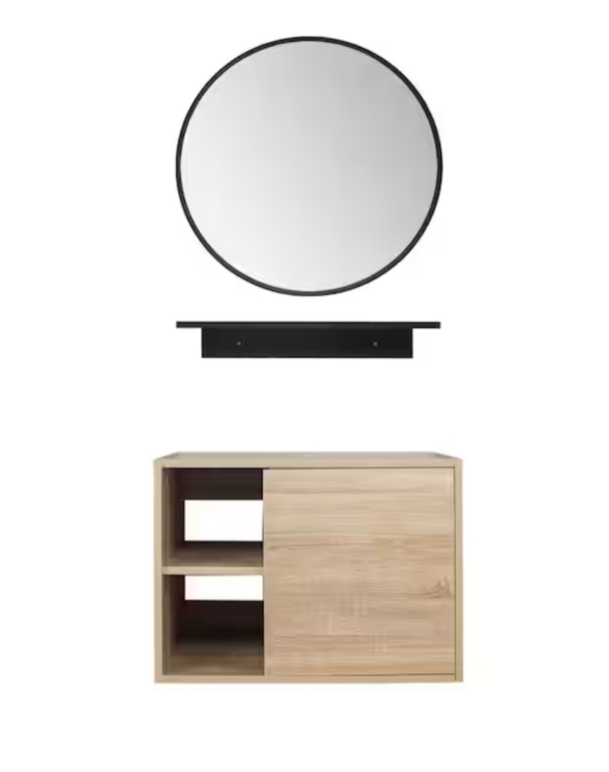 24 in. W x 19 in. D x 17 in. H Vanity Cabinet Only with Mirror in Wood Color
