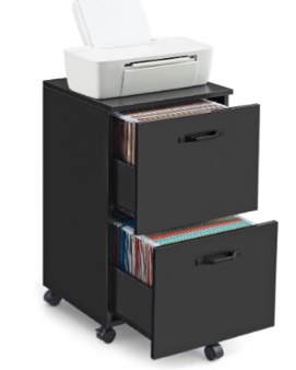 VASAGLE 2-Drawer File Cabinet, Filing Cabinet for Home Office, Small Rolling File Cabinet, Printer Stand, for A4, Letter-Size Files, Hanging File Folders, Industrial, Matte Black