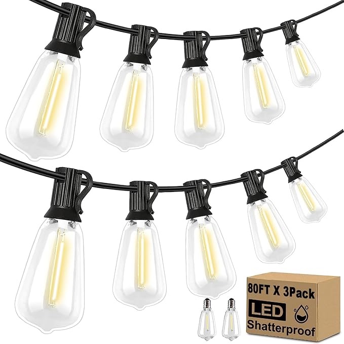 KDEEIE Outdoor String Lights 240ft(80ftx3pack) Led Lights 129 LEDs Outdoor Lights Outdoor Patio Lights Dimmable Outdoor Lights