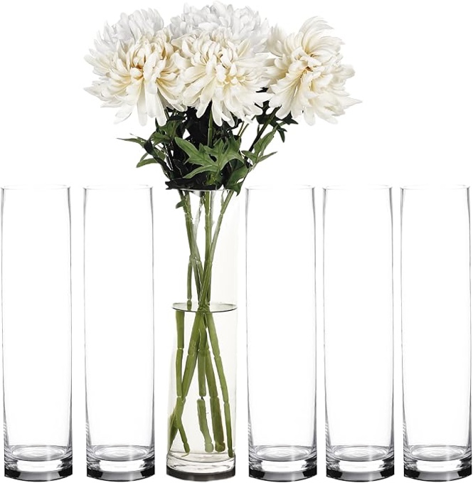 Craft and Party 6 Pack 20" Clear Cylinder Vases, Cylinder vase for Wedding Centerpiece, 4.5" Diameter Opening. 6 20"