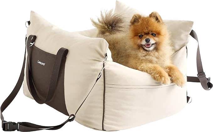 Lesure Small Dog Car Seat for Small Dogs - Waterproof Dog Booster Seat for Car with Storage Pockets, Clip-On Safety Leash and Thickened Memory Foam Filling, Pet Travel Carrier Bed Up to 25lbs, Black