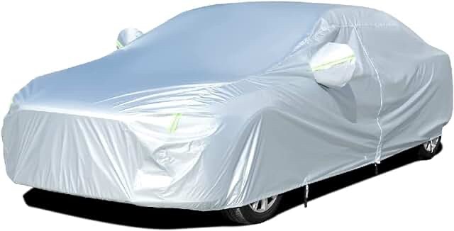 Tecoom Hard Shell Car Cover Waterproof UV-Proof Windproof for All Weather Indoor Outdoor Without Door Zipper & Mirror Pockets Fit 173-182 Inches Length Coupe/Convertible/Sport Car