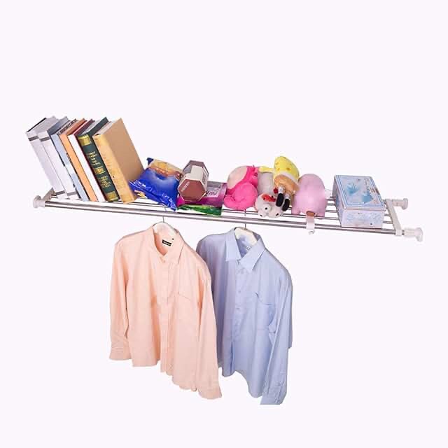 Hershii 1shelves Tension Shelf Expandable Rod Closet System Heavy Duty Clothes Hanger Adjustable DIY Storage Organizer Shoe Rack 60-100 cm/23.62-39.37 in Ivory