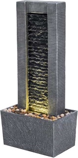 Teamson Home Demeter Waterfall Water Fountain with LED Lights and Pebble Stones for Patio Garden Backyard Decking Décor, 29.25 inch Tall, Gray
