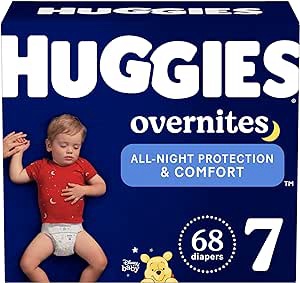 Overnight Diapers Size 7 (41+ lbs), 68 Ct, Huggies Overnites Nighttime Baby Diapers