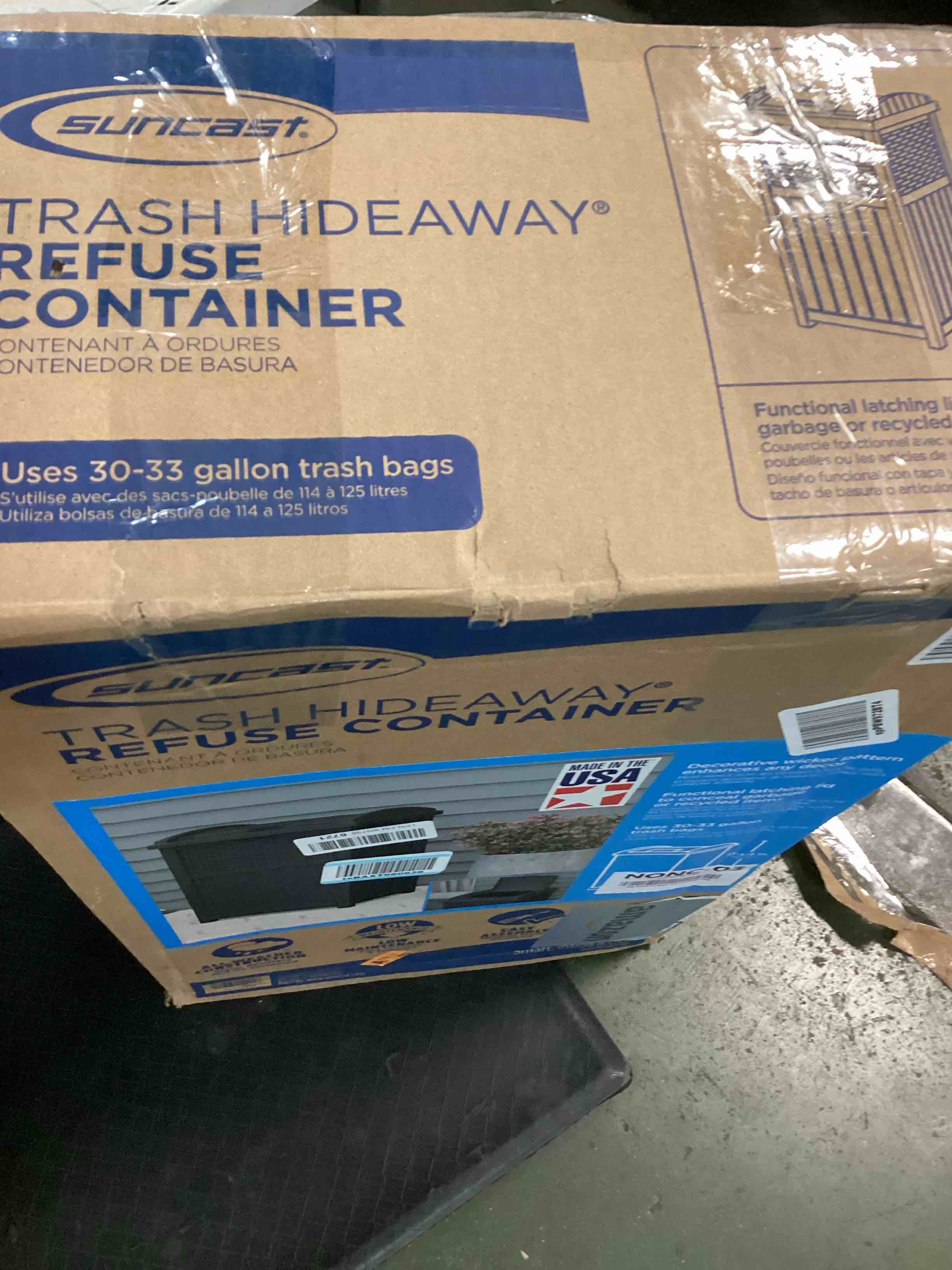 Suncast 33 Gallon Resin Outdoor Hideaway Patio Trash Can, Cyberspace Grey