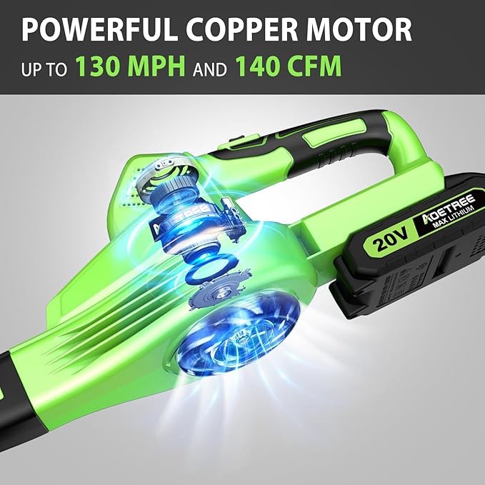 Cordless Leaf Blower - Lightweight Electric Blower with 2 Batteries & Charger - 20V Battery Powered Small Handheld Blower for Lawn Care Green